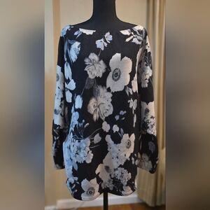 White Birch Black and White Floral Sweater